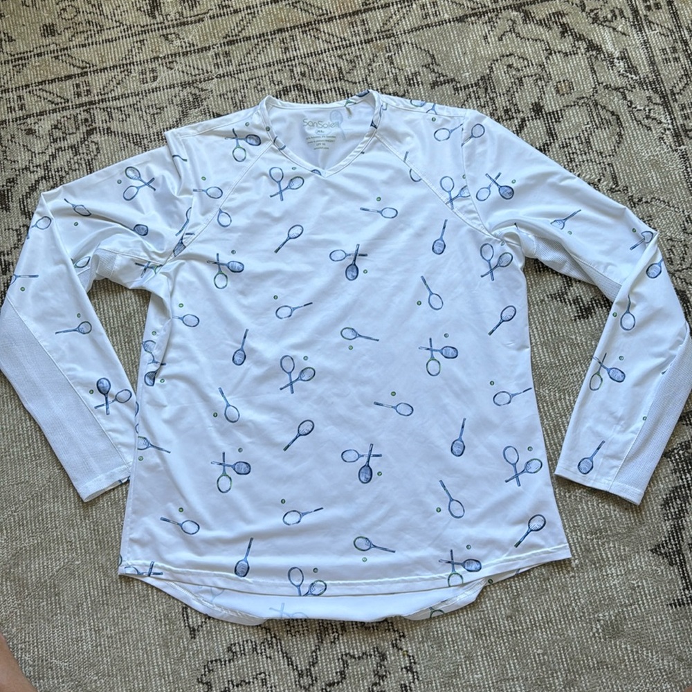 SanSoleil SolCool V Neck SPF 50 Women’s XL Tennis Racket Pattern